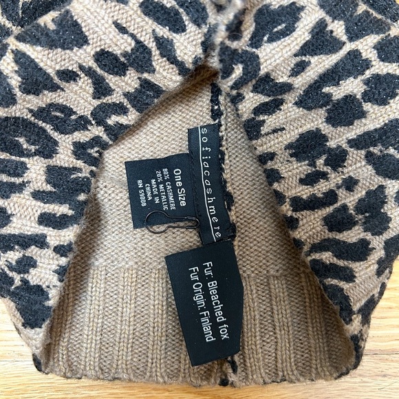 Sofia Cashmere Animal Print Fur Pom Pom Beanie